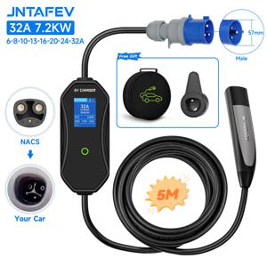 JNTAFEV 휴대용 레벨 2 EVSE 월박스 7KW 32A 단상 케이블 조절 가능 전류 충전기 테슬라 모델 3 Y S X 호환
