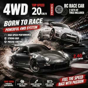 전문가용 1/24 RC 드리프트 카, 4WD 풀 프로포셔널 스티어링 레이싱 모델, 남자아이들을 위한 데스크탑 생일 선물 ﻿