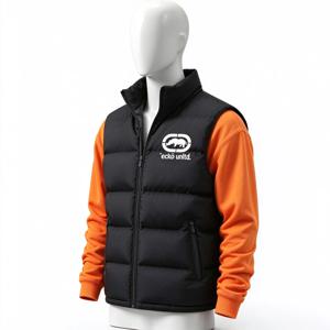 겨울용 남성용 스탠드 칼라 패딩 조끼, 에코 언리미티드(Ecko Unltd) 라이노 그래픽 프린트, 컬러 블록 디자인, 소매 없는 아우터, 스트리트 힙합 스타일, 따뜻한 조끼