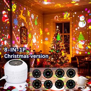LED 크리스마스 HD 프로젝터, USB 전원 공급, 8가지 패턴, 360도 회전 °   침실이나 파티 장식용으로 사용할 수 있는 회전식 다이내믹 프로젝터 야간 조명