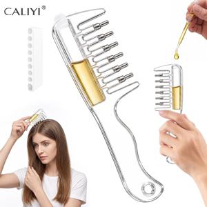 CALIYI 에센셜 오일 도포 마사지 빗 - 내장형 액체 저장소와 회전식 금속 빗살로 두피 모발 성장에 적합