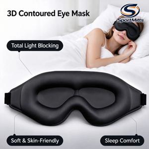 3D 수면 안대, 인체공학적 디자인, 오목한 형태로 제작되어 빛을 완벽하게 차단, 수면, 여행, 낮잠에 적합, 블랙아웃 기능