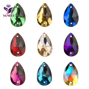 YANRUO 눈물 방울 바느질 라인 석 유리 크리스탈 스톤 바느질 자수 의류 액세서리 DIY 웨딩 드레스 장식을위한 돌