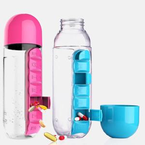 2 in 1 600ml 7 그리드 의학 상자 워터 컵 스포츠 플라스틱 물병 결합 일일 알약 상자 주최자 마시는 병