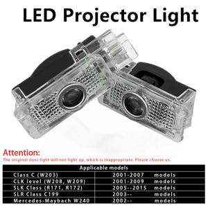 메르세데스 벤츠 W203 W240 W209 R199 C SLK CLK SLR 클래스 액세서리용 2개 LED 자동차 도어 프로젝터 고스트 섀도우 웰컴 라이트