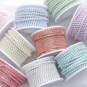 2mm,3mm(SS6,SS12) 오팔 모카 크리스탈 AB 밀도 높은 라인스톤 컵 체인 실버/로즈 골드 클로 스트라스 라인스톤 체인 트림