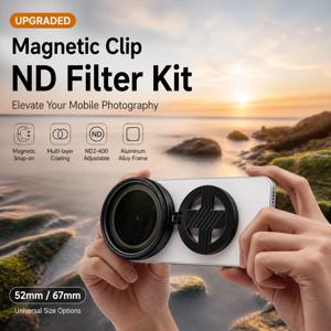 ND2-400 가변 ND 필터 마그네틱 폰 렌즈 키트 52mm 67mm 광학 유리 멀티 코팅 아이폰 안드로이드 비디오 촬영 취미용