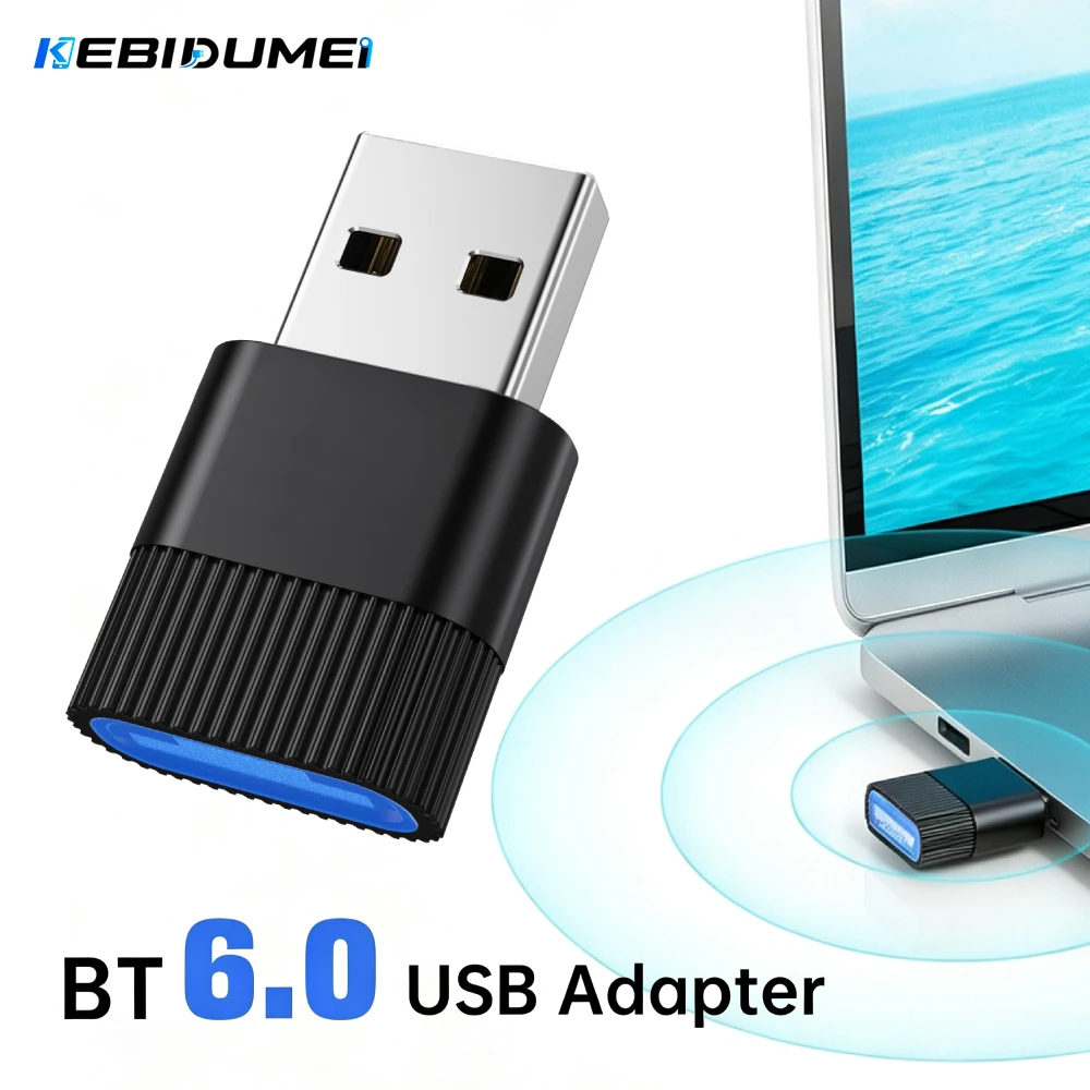 KEBIDUMEI USB 블루투스 6.0 어댑터 블루투스 6.0 동글 무선 오디오 송신기 Win11/10/8.1용 PC 노트북 마우스 스피커,USB Bluetooth 6.0 Adapter Bluetooth 6.0 Dongle
