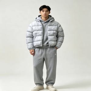 겨울 여성용 매칭 트랙수트 세트, 짧은 후드 퍼퍼 버블 코트, 신축성 있는 허리 스웨트팬츠, 2피스 스트리트웨어 따뜻한 의상
