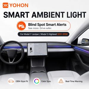 요혼 테슬라 모델 Y 3 2021-2026용 스마트 앰비언트 라이트 바 사각지대 경고 과속 경고 RGB LED 스트립 실내 액세서리