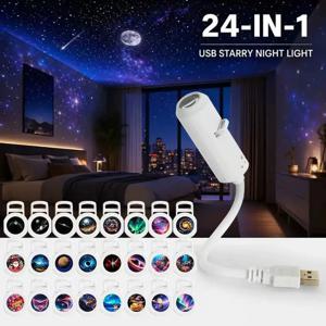 미니 USB 갤럭시 프로젝션 라이트, 초점 조절 가능한 분위기 있는 별빛 프로젝터 조명, 자동차 프로젝션 램프, 우주 달 밤 조명