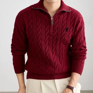가을 겨울 신상 스웨터 프리미엄 브랜드 클래식 골프 조랑말 자수 패션 캐주얼 지퍼 반목폴라 남성 자카드 니트