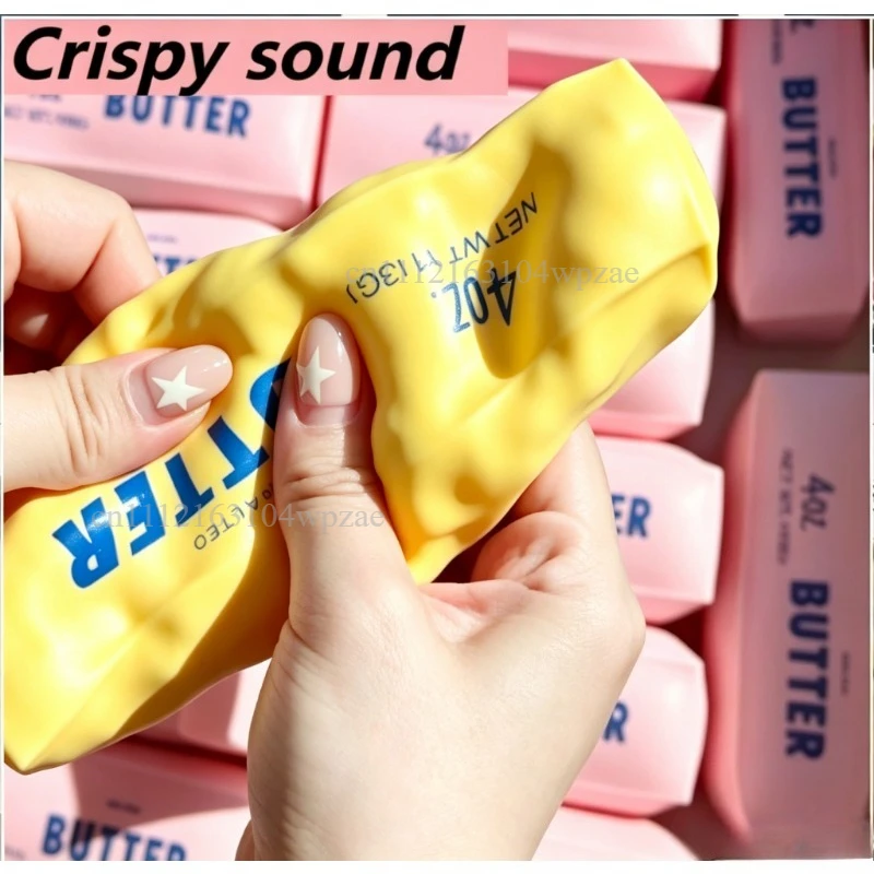 버터 스틱 모양의 쫀득쫀득한 스트레스 해소용 볼, 바스락거리는 소리가 나는 느린 반발력의 쥐어짜는 장난감, 촉감을 자극하는 피젯 토이, 불안 완화, 손 운동 효과, 선물용