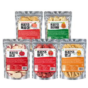 [지퍼백] 프리미엄 동결건조 과일칩 5종 (딸기 망고 사과 황도 파인애플) 100g 2팩