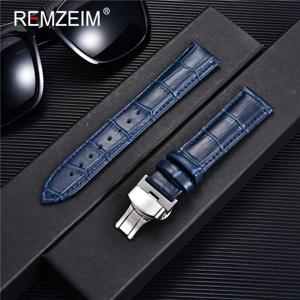 REMZEIM 대나무 패턴 정품 가죽 시계 스트랩 첫 번째 레이어 소 가죽 시계 밴드 18/20/22/24mm 스틸 나비 버클