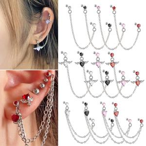 1PC 외과 강철 CZ 보석 귀 Tragus 연골 피어싱 지르콘 매달려 체인 귀걸이 조가비 귀 스터드 헬릭스 피어싱 바디 쥬얼리