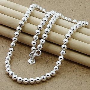 JewelryTop 925 스털링 실버 6mm 부드러운 비즈 볼 체인 목걸이 여성을위한 유행 웨딩 약혼 보석 45CM