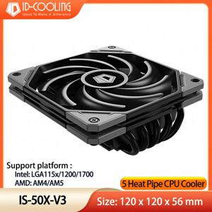 ID 냉각 IS-50X V3 CPU 쿨러, 5 히트파이프, 엑스트라 슬림 PWM 선풍기 CPU 에어 쿨러 ITX 라디에이터, 인텔 LAG1700, 1200, 115X, AM4 AM5 용