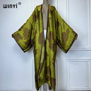 WINYI 아프리카 보호 프린트 기모노 롱 드레스, 여성용 가디건, 비치 의상, 카프탄 비치 커버업, 이브닝 원피스 맥시 코트