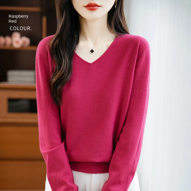 여성 스웨터 V넥 가을 겨울 기본 따뜻한 캐주얼 풀오버 우아한 상의 봄 100 앤디 벨벳 22가지 색상 니트 스웨터 2025