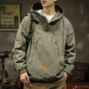 가을 새로운 야외 작업복 남성 후드 코트 일본 한국 패션 캐주얼 루즈 오버 사이즈 후드 티 셔츠 streetwear y2k