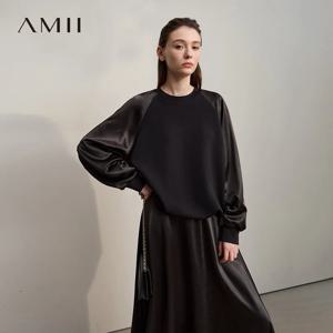 AMII 여성 스웨트셔츠 2026 가을 미니멀리스트 O-넥 루즈 캐주얼 탑 여성 패치워크 긴팔 스웨트셔츠 여성용 12543175