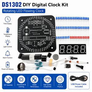 DS1302 디지털 시계 DIY 키트, 회전 LED 스크롤 시계 모듈, 시간, 온도, 알람 및 전원 차단 메모리 기능 포함
