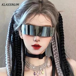 미래형 좁은 사이클롭스 바이저 선글라스 레이저 안경 UV400 개성 미러 렌즈 코스튬 안경 남성용 안경