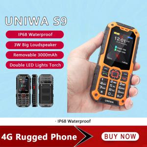 UNIWA S9 4G 피처폰 2.4인치 IP68 방수 SOS 버튼 3W 대형 스피커 LED 라이트 3000mAh 러기드 휴대폰 저가