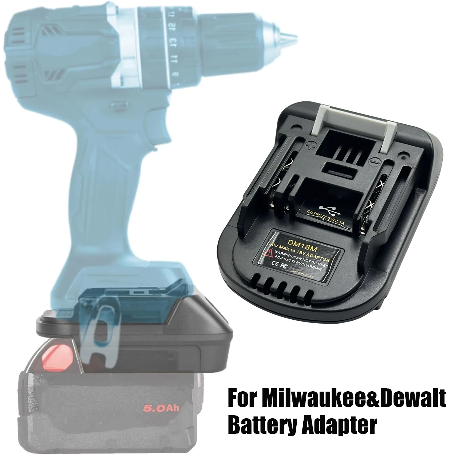 DeWalt & Milwaukee 배터리 DM18M 어댑터용, DeWalt&Milwaukee를 사용하여 Makita 18V 공구 어댑터로 변환(배터리 없음)