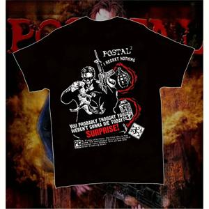 Postal Dude 유머러스한 액션 그래픽 티셔츠 오버사이즈 티셔츠 Postal Dude 무기 프린트가 있는 블랙 비디오 게임 티셔츠 크루넥 셔츠 의류