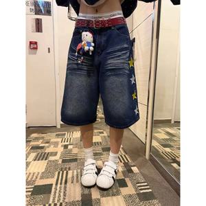 YIBASHU 2026 여름 여성 아메리칸 레트로 조츠 펑크 데님 반바지 Y2K 2000년대 일본 하라주쿠 블루 스타 카고 청바지