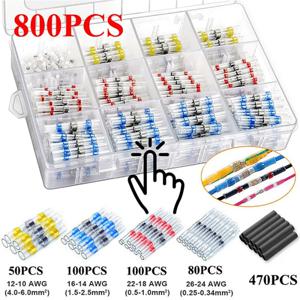 800pcs 솔더 씰 와이어 커넥터 열수축 절연 전기 와이어 터미널 버트 스플라이스 케이블크림프 방수 자동차용