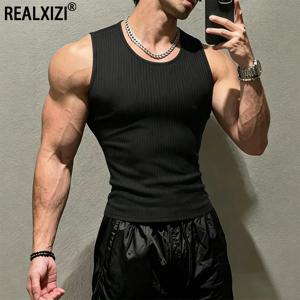 여름 피트니스 탑스 솔리드 컬러 스트라이프 민소매 셔츠 남성 슬림핏 스포츠 브라 트레이닝 베스트 스트리트웨어