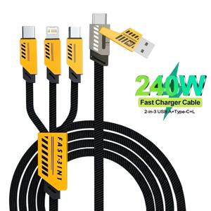 240W 멀티 충전 케이블 1.2m 3 in 2 포트 고속 충전 코드 호환 타입-C 마이크로 USB 휴대폰