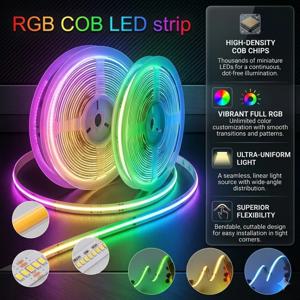 DC12V/24V RGB COB LED 스트립 8mm/10mm 폭 576LED/M 고밀도 RA95 DIY 거실 침실 장식 조명용 유연한 테이프