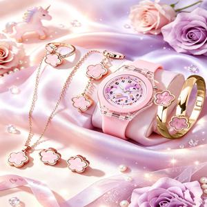 유니콘 패턴 조명 장식 보석 세트 (꽃무늬 포함) - 축제 선물 아이디어 반짝이는 유니콘 테마 액세서리