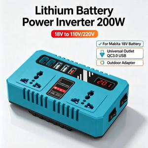 리튬 배터리 전원 인버터 200W 18V에서 110V/220V로 변환, 마키타 18V 리튬 배터리용 범용 콘센트 QC3.0 USB 야외 어댑터