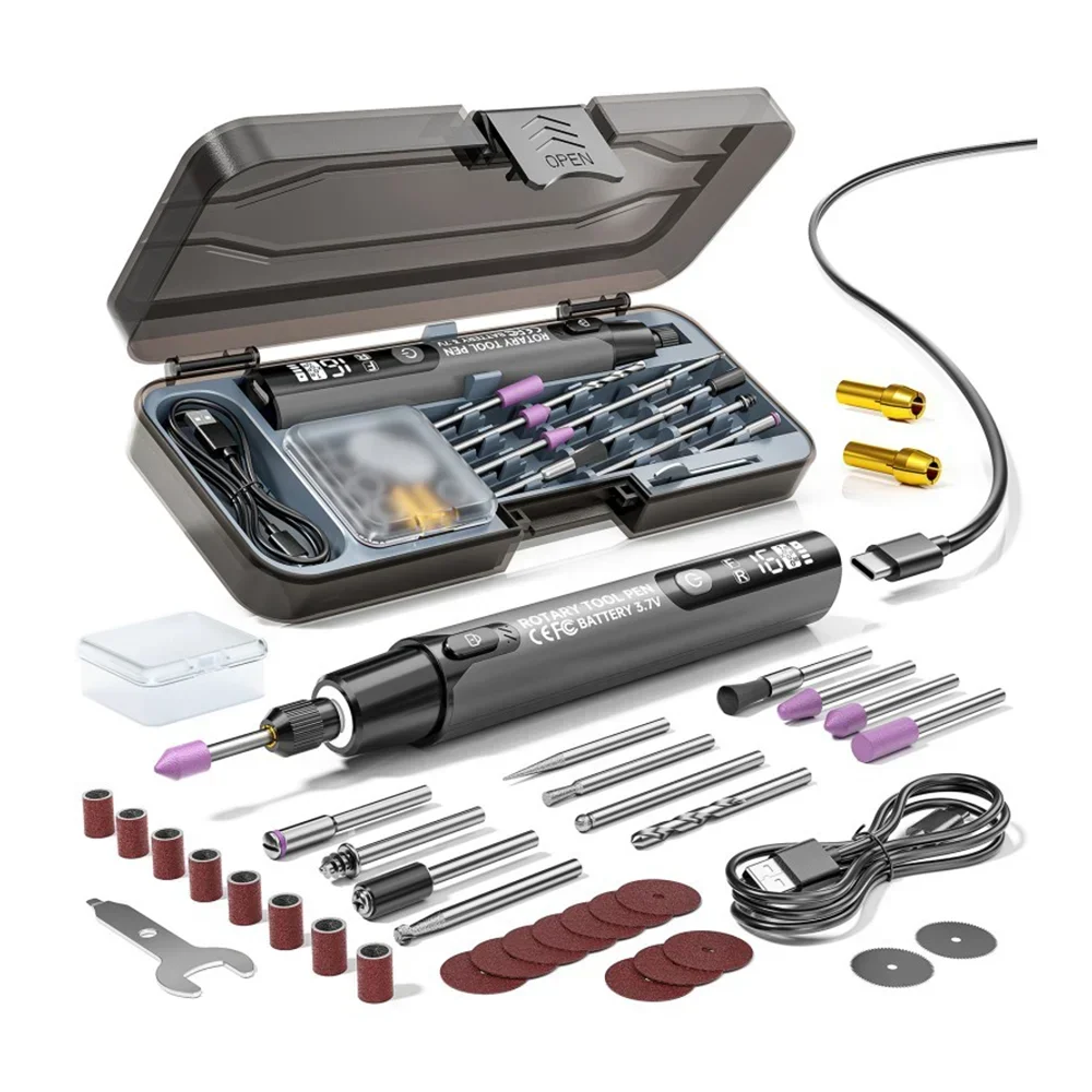6단계 속도 조절이 가능한 무선 회전 공구 세트, 충전식 연마 펜, 저소음 원형 연마 디스크. 가정용 DIY 공예, 조각, 연마 작업에 적합.