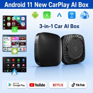 2026 안드로이드 11 카플레이 AI 박스, 무선 안드로이드 오토, 3-in-1 USB 어댑터, 플러그 앤 플레이 방식, 유튜브, 넷플릭스, 범용 TV 박스 지원