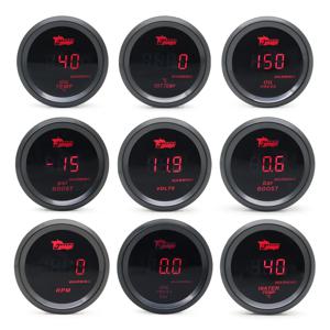 52mm 부스트 게이지/수온/오일 온도/오일 압력/전압/회전 속도계 디지털 레드 LED, 검은색 케이스