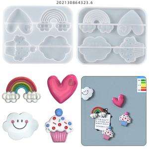 레인보우 클라우드 하트 페이스트리 냉장고 자석 크리스탈 에폭시 수지 금형 펜던트 실리콘 금형, DIY 공예 장식 주조 도구