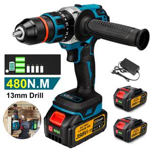 Gisam 480 NM 전기 임팩트 드릴 스크루 드라이버 로터리 해머 브러시리스 드릴 3in1 Makita 18V 배터리 핀용 전동 공구 처리