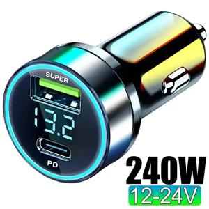 240W 차량용 충전기 2 USB 포트 iPhone 용 고속 충전 디지털 디스플레이 차량용 충전기가있는 Samsung Xiaomi 빠른 충전 어댑터