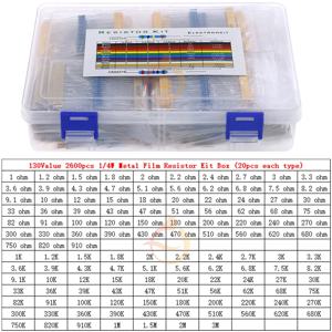 2600pcs 130Value 1/4W 0.25W 1% 금속 필름 저항기 모듬 키트 저항기 모음 키트 샘플 팩(Pe 가방 포함) 각 20pcs