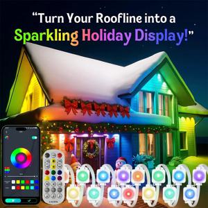 500FT 스마트 RGB 처마 조명 앱 및 리모컨 IP67 영구 야외 LED 스트링 라이트 홈 새해 크리스마스 생일 DIY 조명