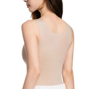 여성용 하의 브라 U넥 민소매 슈퍼 소프트 스트레치 원단 내장형 컴포트 브라 무선 패딩 슬림핏 레이어링 여성용 탑