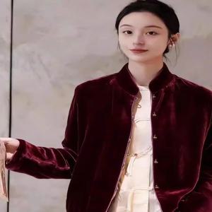 레트로 뉴 차이니즈 스타일 네이비 블루 벨벳 재킷, 여성용 프렌치 시크 셔츠 칼라 블레이저 우아한 비즈니스 탑 J014