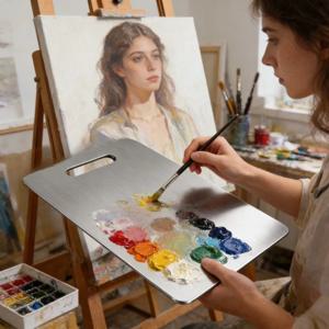 특대형 스테인리스 스틸 페인트 팔레트, 수채화 아크릴 물감용 내구성 있는 혼합 트레이, 간편 세척 휴대용 아티스트 팔레트