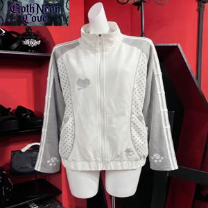 일본 야미 카와이 서브컬쳐 코트 여성용 긴팔 하이넥 폴카 도트 고양이 발 자수 코트 귀여운 지라이 케이 Y2K 재킷